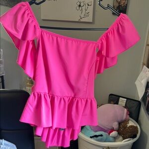 Pink Off-Shoulder Ruffle Top